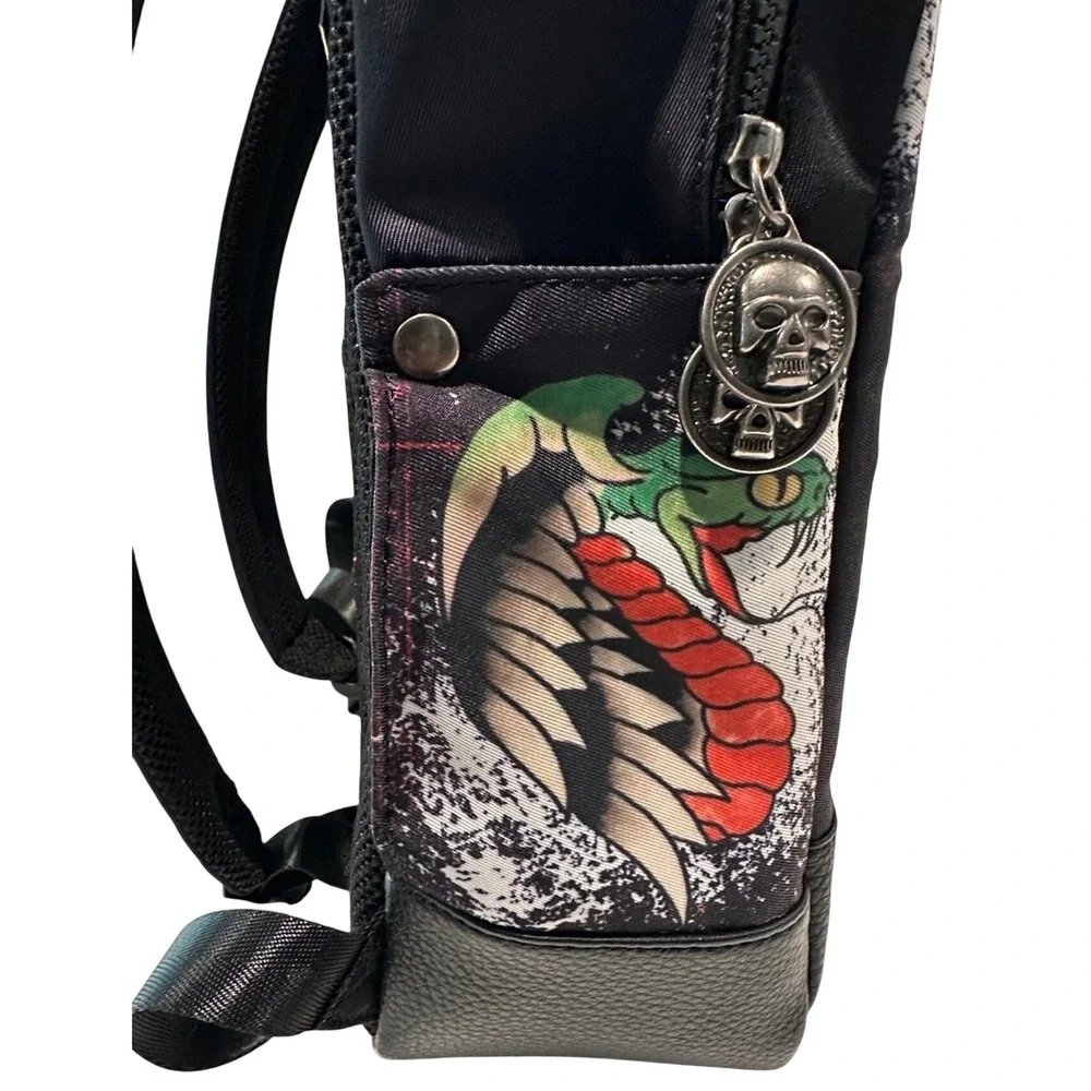 Ed Hardy Mi Vida Loca Skull Backpack Black Studded Tattoo Art Laptop Bag